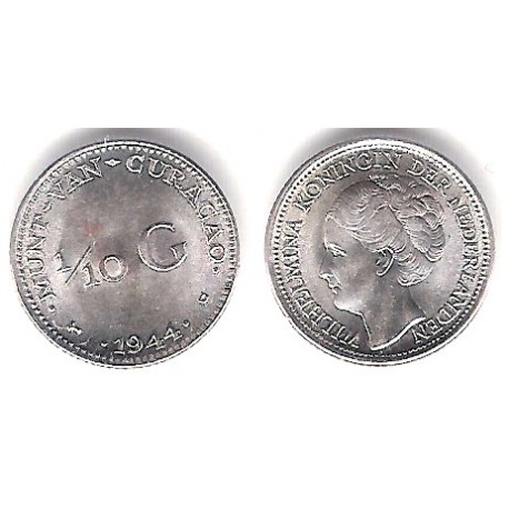 (43) Curasao. 1944D. 1/10 Gulden (EBC+) (Plata)
