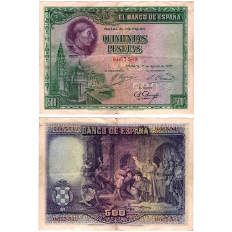 España. 1928. 500 Pesetas (BC+) Sin Serie