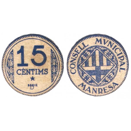 Manresa. 1937. 15 Céntimos (MBC+) Serie D. Leve Mancha