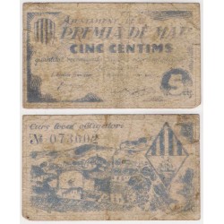 Premià de Mar. 1937. 5 Céntimos (BC/BC-)