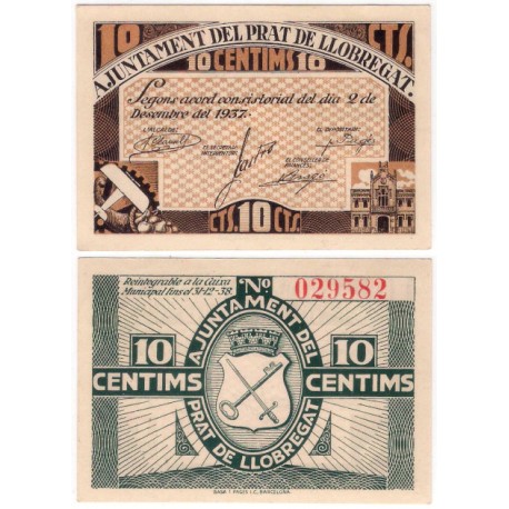 Prat de Llobregat. 1937. 10 Céntimos (SC)