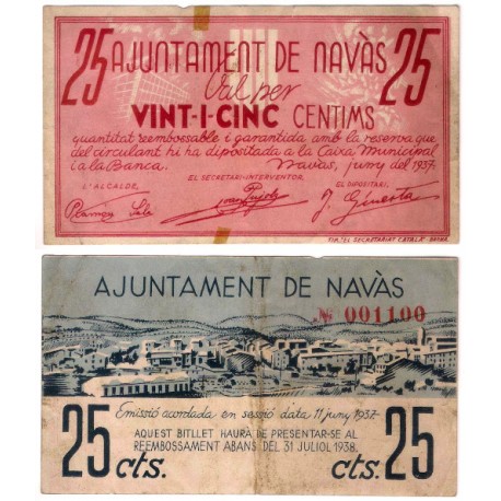 Navàs. 1937. 25 Céntimos (MBC+) Manchas
