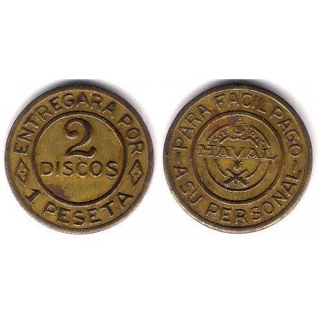 Talleres San Carlos. Naval. Cádiz. 2 Discos 1 Peseta (MBC)