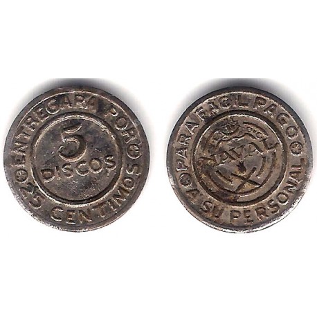 Talleres San Carlos. Naval. Cádiz. 5 Discos 25 Céntimos (MBC)