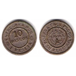 Talleres San Carlos. Naval. Cádiz. 10 Discos 1 Peseta (MBC)