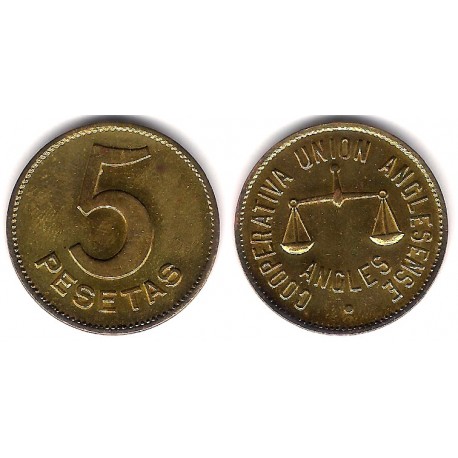 Cooperativa Unión Anglesense. Anglès. 5 Pesetas (EBC)