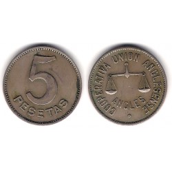Cooperativa Unión Anglesense. Anglès. 5 Pesetas (MBC)
