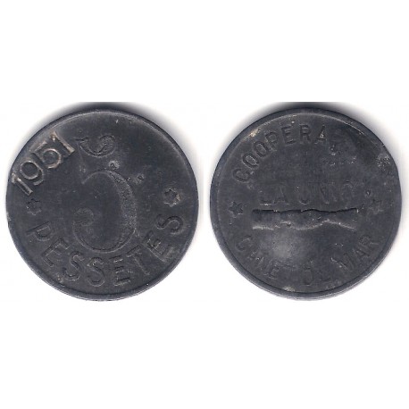 Cooperativa La Unió. Canet de Mar. 5 Pesetas (MBC)