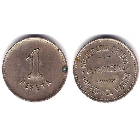 Cooperativa Obrera La Progresiva. Parets del Vallès. 1937. 1 Peseta (MBC+)