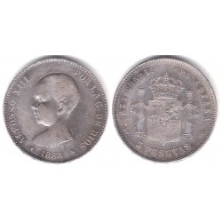 Alfonso XIII. 1888*(18-88). 5 Pesetas (BC+) (Plata) Ceca de Madrid MP-M