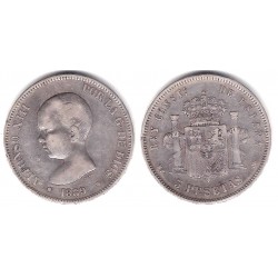 Alfonso XIII. 1889*(-8-89). 5 Pesetas (BC) (Plata) Ceca de Madrid MP-M