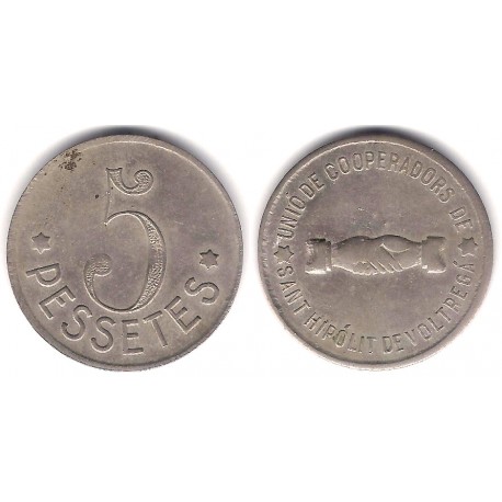 Unió de Cooperadors de Sant Hipólit de Voltregà. 5 Pessetes (MBC)