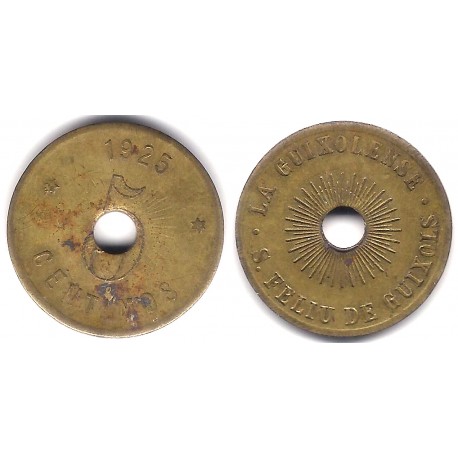 La Guixolense. Sant Feliu de Guixols. 1925. 5 Céntimos (BC) Variante. Rayos de Sol en el Valor