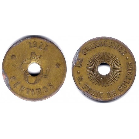 La Guixolense. Sant Feliu de Guixols. 1925. 5 Céntimos (BC) Variante. Doble Acuñación del Valor