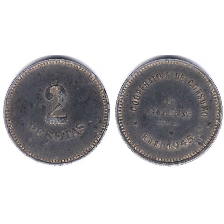 Cooperativa de Consumo. La Rubinense. 1945. 2 Pesetas (MBC)