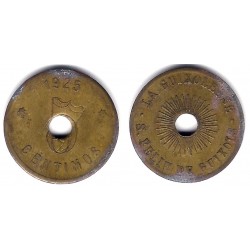 La Guixolense. Sant Feliu de Guixols. 1925. 5 Céntimos (BC) Variante. Doble Acuñación del Valor