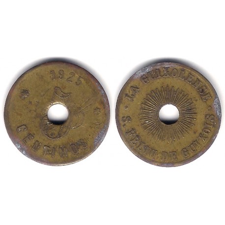 La Guixolense. Sant Feliu de Guixols. 1925. 5 Céntimos (BC) Variante. Doble Acuñación del Valor y Rayos de Sol