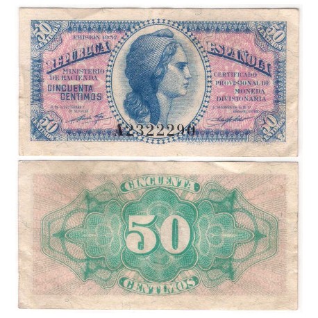 España (II República). 1937. 50 Céntimos (MBC+/EBC-) Serie A