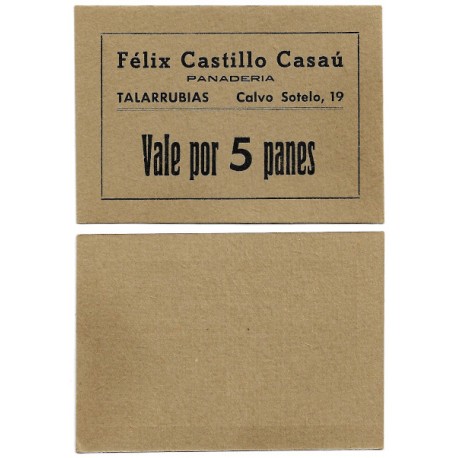 Felix Castillo Casaú. Panadería. Vale por 5 Panes (SC)