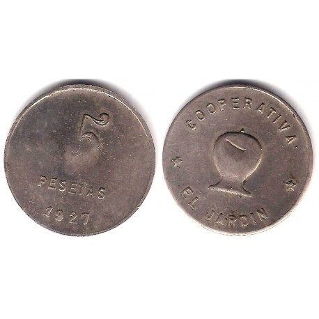 Cooperativa El Jardín. 1927. 5 Pesetas (BC+)