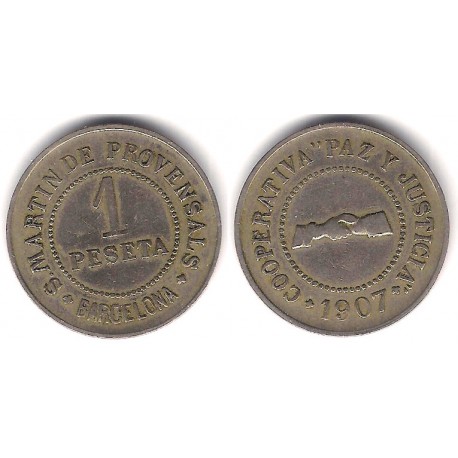 Cooperativa Paz y Justicia. San Martín de Provensals. 1907. 1 Peseta (MBC)