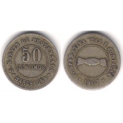 Cooperativa Paz y Justicia. San Martín de Provensals. 1907. 50 Céntimos (MBC)