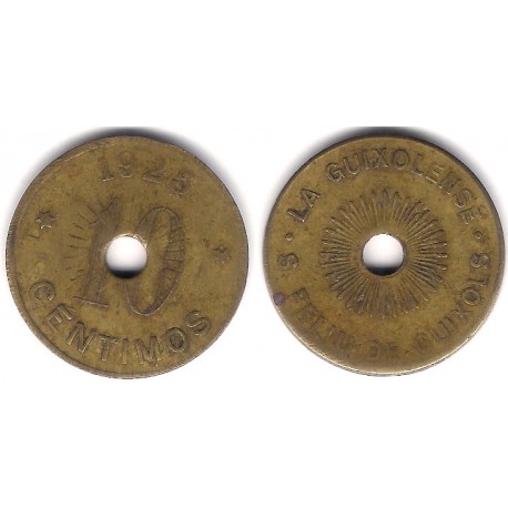 La Guixolense. Sant Feliu de Guixols. 1925. 10 Céntimos (BC) Variante. Rayos de sol en el valor