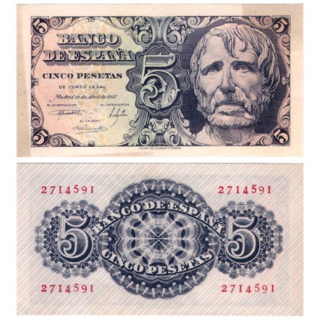 Estado Español. 1947. 5 Pesetas (SC) Sin Serie. Manchas