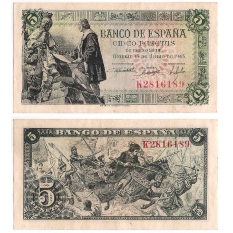 Estado Español. 1945. 5 Pesetas (EBC) Serie K