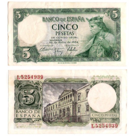 Estado Español. 1954. 5 Pesetas (EBC) Serie L