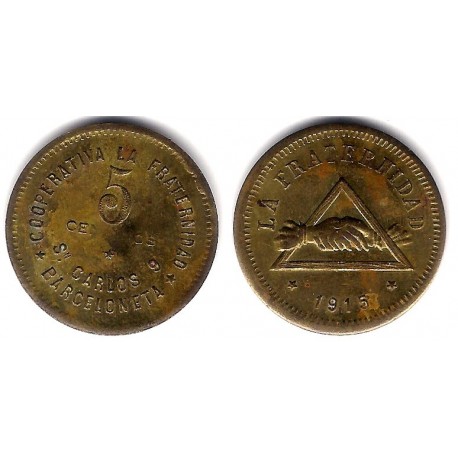 Cooperativa La Fraternidad. Barceloneta. 1915. 5 Céntimos (MBC+)