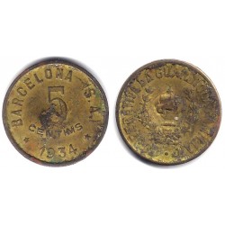 Cooperativa La Guardiola Familiar. Barcelona. 1934. 5 Céntimos (BC)