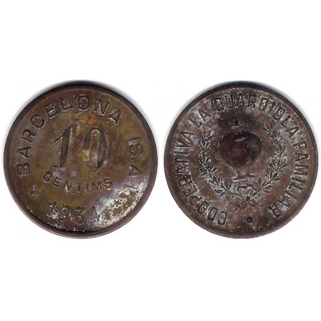 Cooperativa La Guardiola Familiar. Barcelona. 1934. 10 Céntimos (BC)