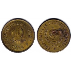 Cooperativa La Guardiola Familiar. Barcelona. 1934. 10 Céntimos (MBC-)