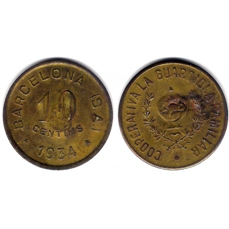Cooperativa La Guardiola Familiar. Barcelona. 1934. 10 Céntimos (MBC-)