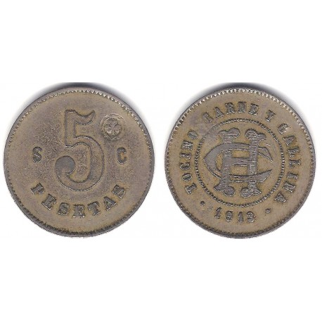 Cooperativa Hostafrancs. Tocino, Carne y Gallina. 1913. 5 Pesetas (MBC)