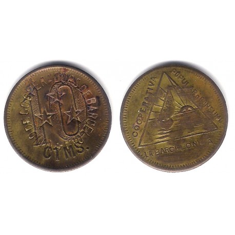 Cooperativa Popular de Consumo. La Barceloneta. 10 Céntimos (MBC) Contramarca. Unió de Cooperadors de Barcelona