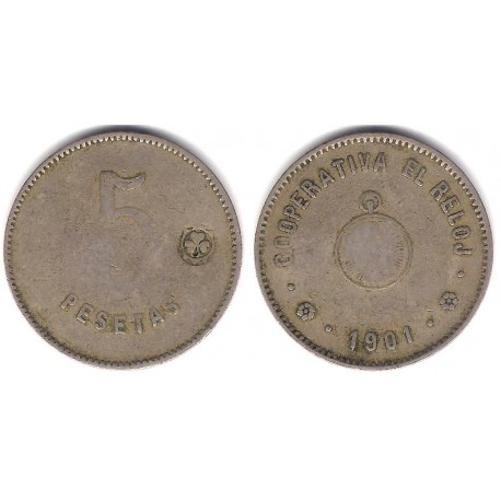 Cooperativa El Reloj. 1901. 5 Pesetas (BC)