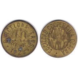 Sdad Coop. Obrera Modelo Siglo XX. Bcn (Sans). 1928. 10 Céntimos (MBC) Contramarca. Unió de Coop. de Barcelona