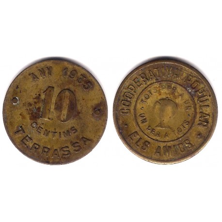 Cooperativa Popular Els Amics. Terrassa. 1935. 10 Céntimos (MBC)