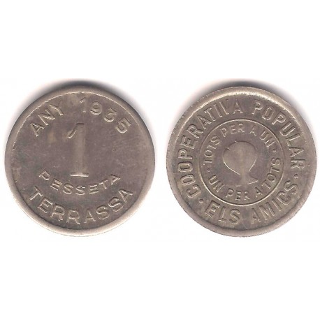 Cooperativa Popular Els Amics. Terrassa. 1935. 1 Peseta (MBC)