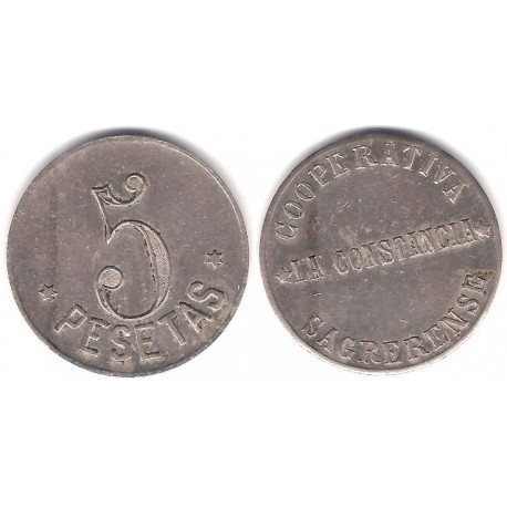 Cooperativa La Constancia Sagrerense. 5 Pesetas (EBC)
