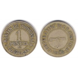 Cooperativa Paz y Justicia. San Martín de Provensals. 1908. 1 Peseta (MBC)
