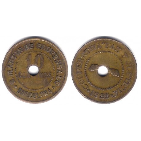 Cooperativa Paz y Justicia. San Martin de Provensals. 1929. 10 Céntimos (MBC)