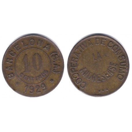 Cooperativa de Consumo. La Andresense. 1929. 10 Céntimos (BC+)