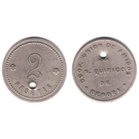 Cooperativa Unión de Amigos. San Quirico de Besora. 2 Pesetas (MBC+)