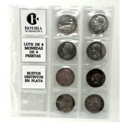 España. Diferentes Años. Lote de 8 Monedas de 5 Pesetas en Plata