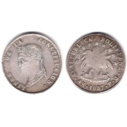 (123.2) República Boliviana. 1857. 4 Soles (MBC-) (Plata) Ceca de Potosí FJ