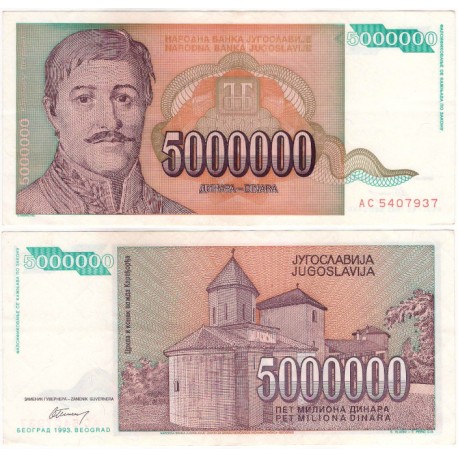 (132) Yugoslavia. 1993. 5.000.000 Dinara (EBC/EBC+)