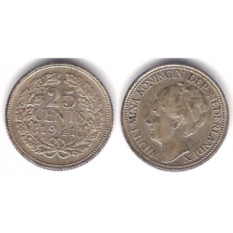 (164) Países Bajos. 1941. 25 Cents (MBC) (Plata)
